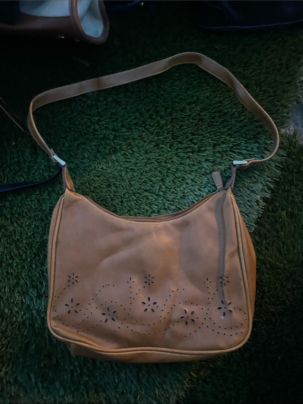 Smartty Tan Floral Laser-Cut Shoulder Bag